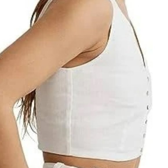 Madewell Gwen Supercrop Vest Tank Size 00 (XS) White Linen Elastic Back - Picture 4 of 7